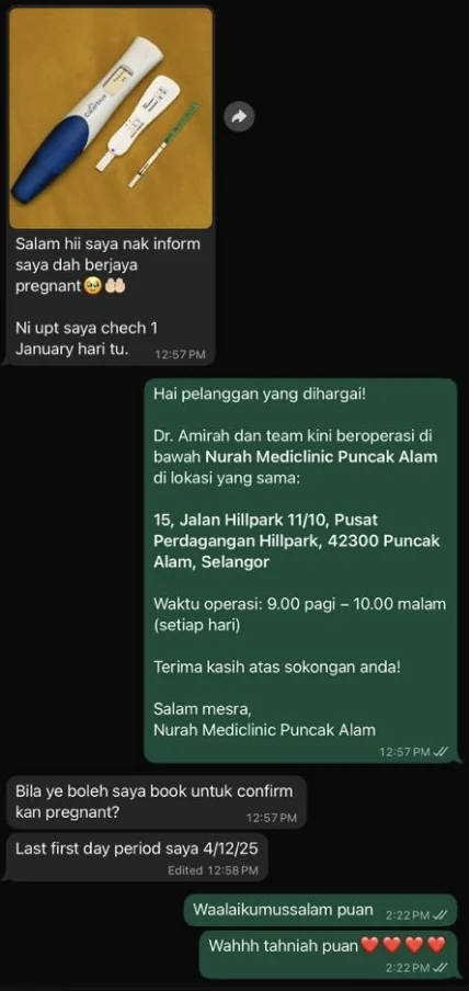 Mesej pesakit berkongsi berita kehamilan