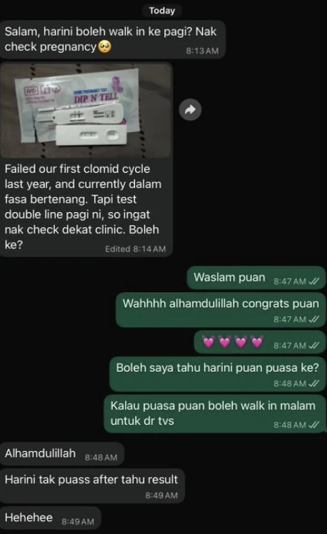 Mesej pesakit selepas rawatan kesuburan
